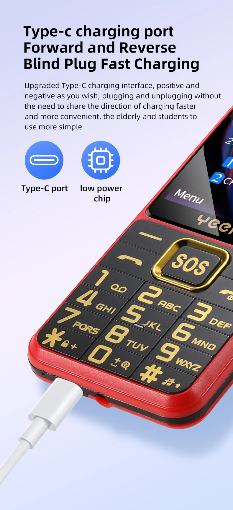YEEMI K3 Super Thin Mobile Phone 2.4inch HD Screen GSM 2G Dual SIM Card Long Standby Flashlight Camera Type-C Button Phone