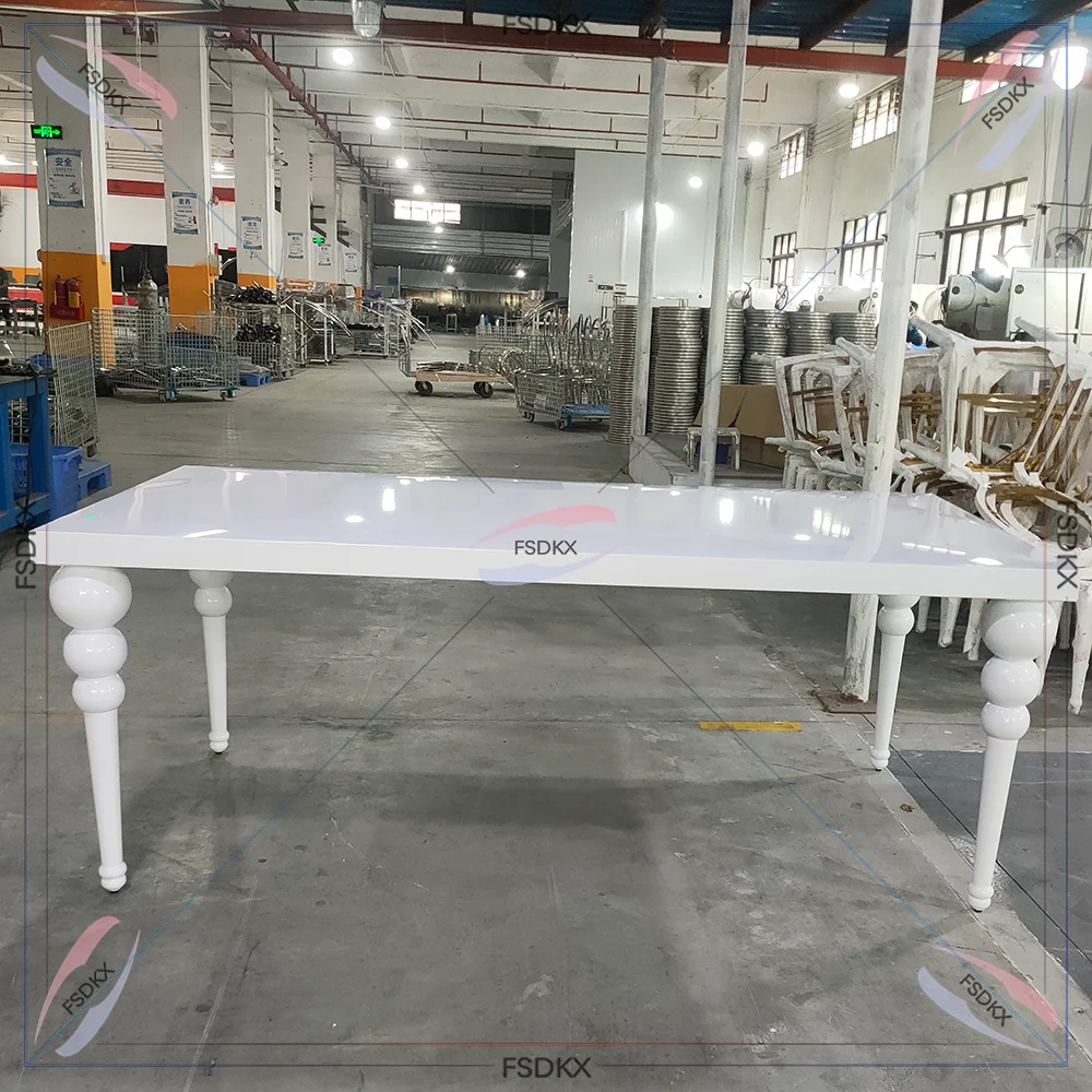 

New Arrival Modern High Gloss White Rectangle Acrylic Dining Table for Wedding Events Party