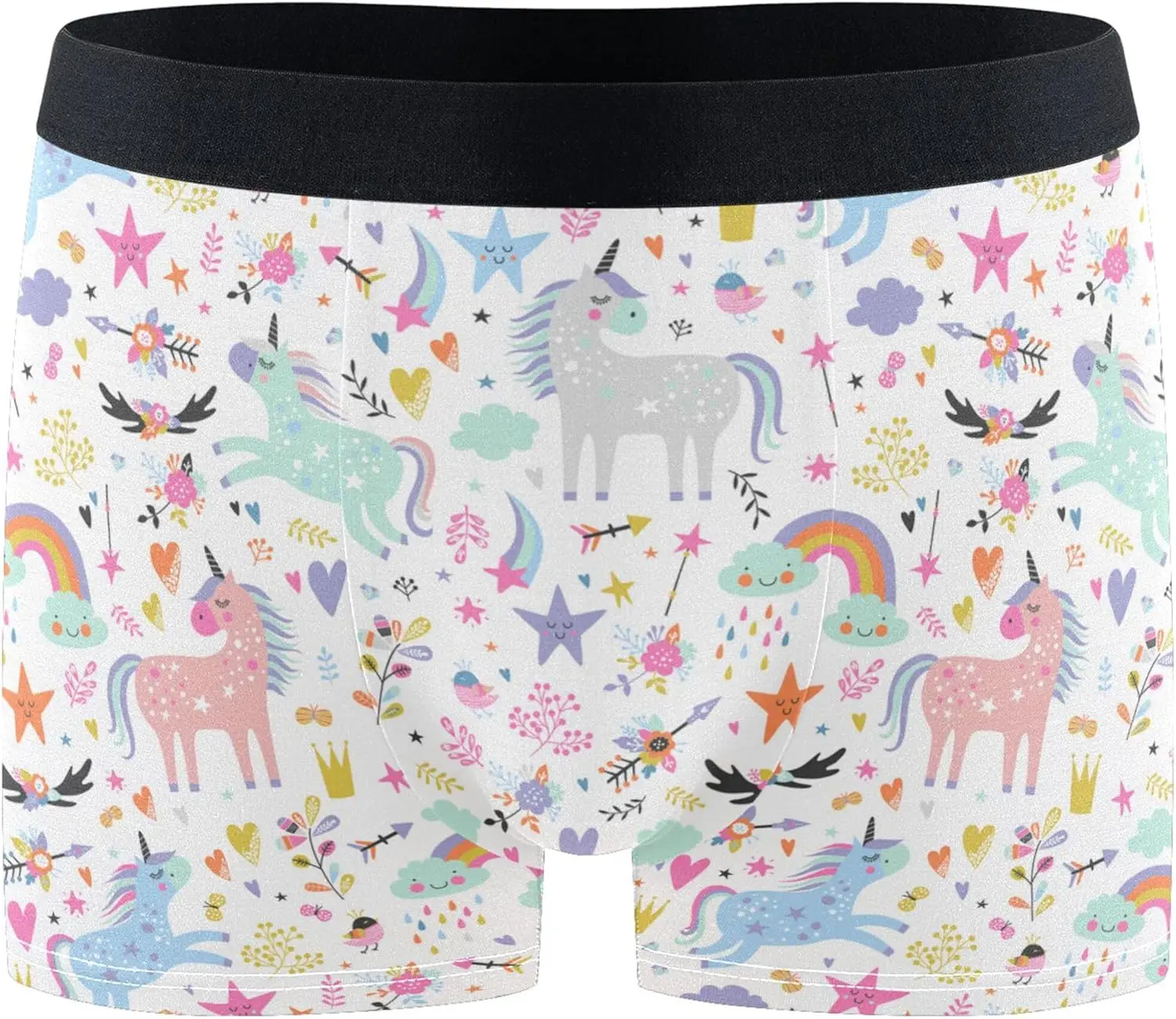 Colorful  Rainbow Unicron Star Pattern Mens Boxer Briefs Underwear Flyless Anti-Chafing Moisture Wicking Funny Underpants