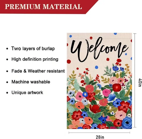 Patriotic Floral House Flag 28 X 40 Inch Welcome 4Th of July Memorial Day Vertic 7445040419437 AAV hhz