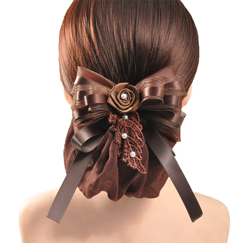

Fabric Bow Net Bun Snood Hairpins for Women Flower Barrette Hair Clip Net Snood Hairpiece Nurse Bank Catering Hair Accessories