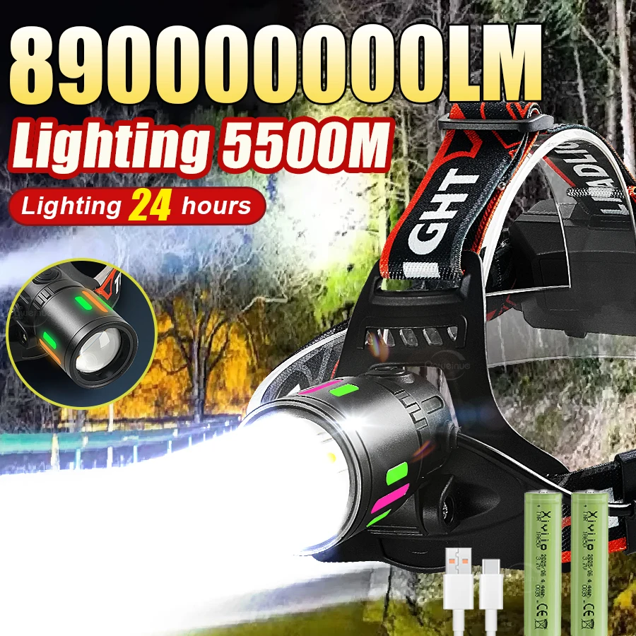 Powerful LED Headlamp 18650 Rechargeable Headlight Waterproof Headlamp Zoomable Headlight High Lumens Hunting Head Lantern