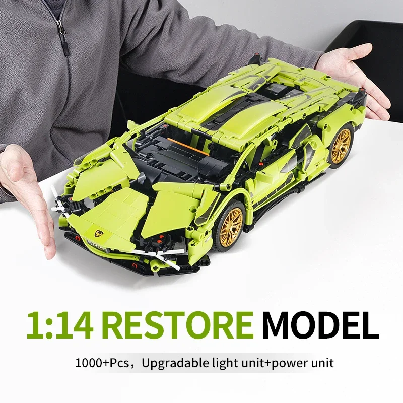MOC Technical Racing Power Sport Car Model Building Blocks  Green Speed Supercar Brick Toy Birthday Christmas Halloween Gifts