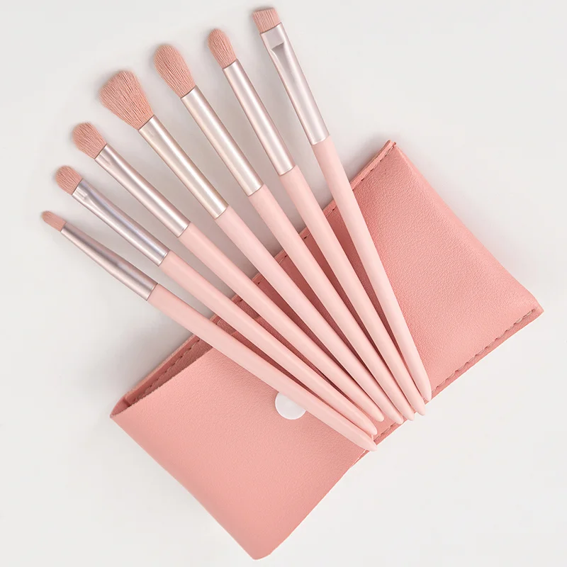 7 pcs/set/ Fashion and contraeted Super Soft flexible easy to color comfort-handle cosmetic brush with Pink Makeup bag