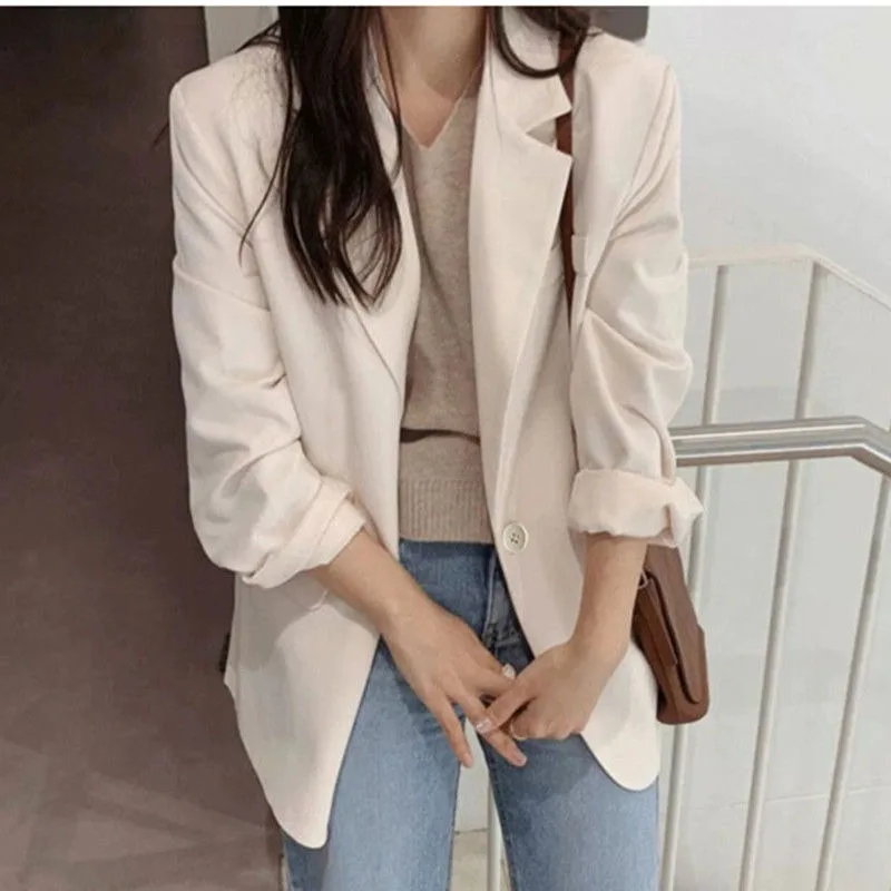 Abbigliamento da donna blazer piccolo bianco sporco 2025 Abbigliamento primaverile e autunnale Nuova versione coreana di giacca piccola da donna casual