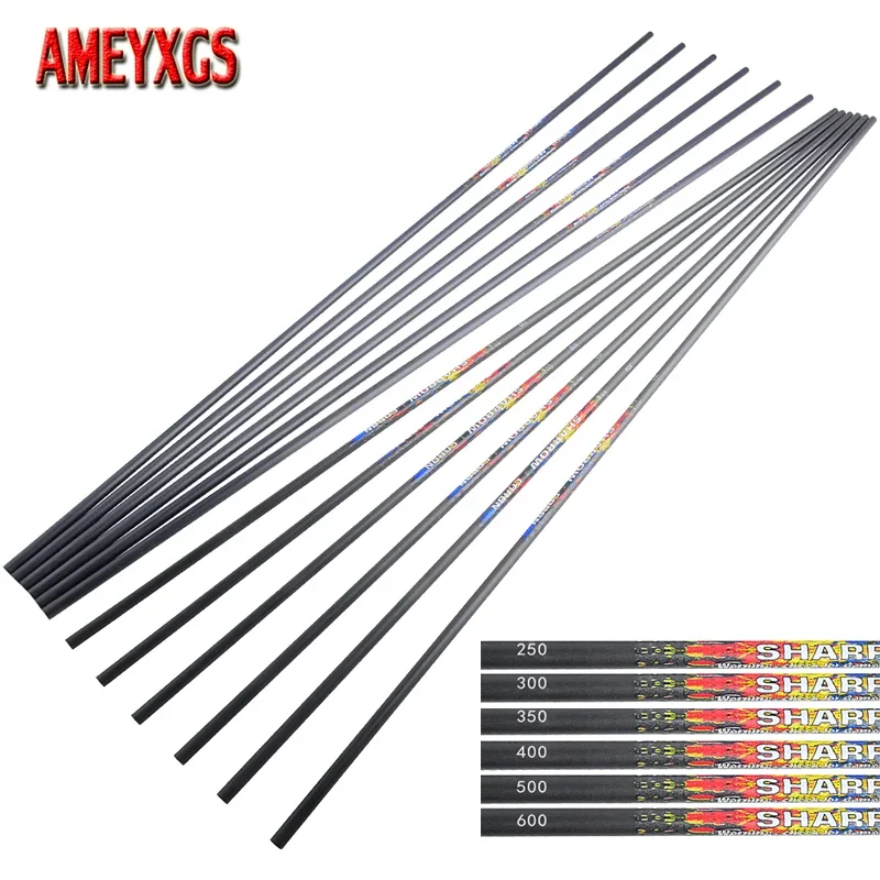 6/12pcs ID6.2mm Pure Carbon Arrow Shafts 31 Inch Spine 250 300 350 400 500 600 Carbon Tube for Bow Archery Hunting Shooting