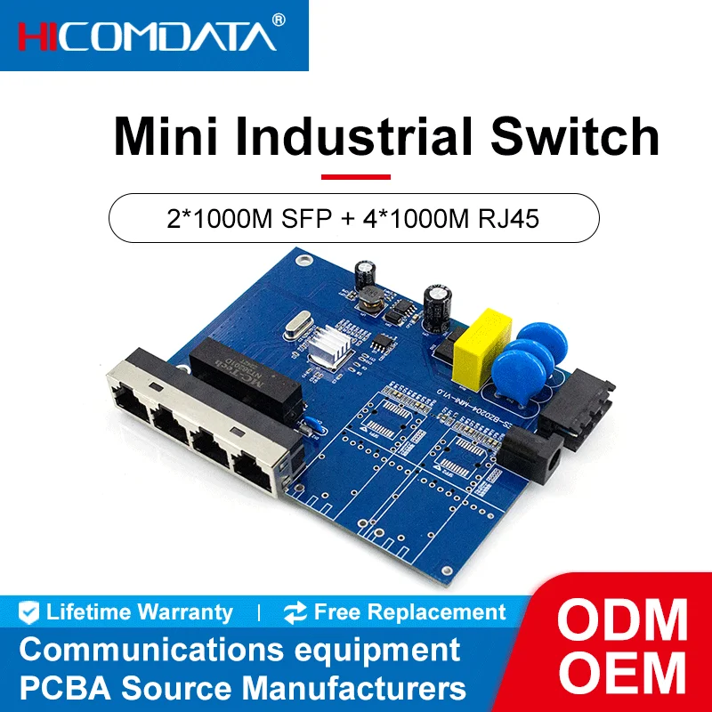 

HiCOMDATA Mini 100Mbps Industrial Ethernet Switch, Fiber Converter, Media Transceiver, PCBA, 100Mbps, 2F4FE Switch SC 20KM