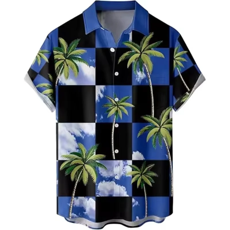 Hawaiian Resort Style Coconut Tree Print Men's Short Sleeve Shirt Casual New Shirt