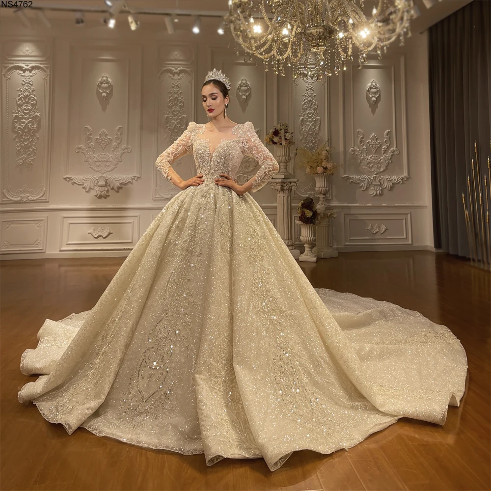 Customized Amanda Novias Champagne Luxury Lace Wedding Dress NS4762 Custom  Order - AliExpress 320