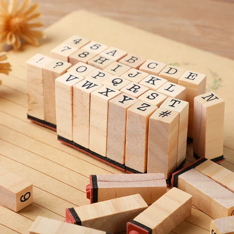 Alphabet Stamps Vintage Wooden Rubber Letter Number Symbol Stamp Set With Black Ink Pad For Card Making Planner Scrapbook