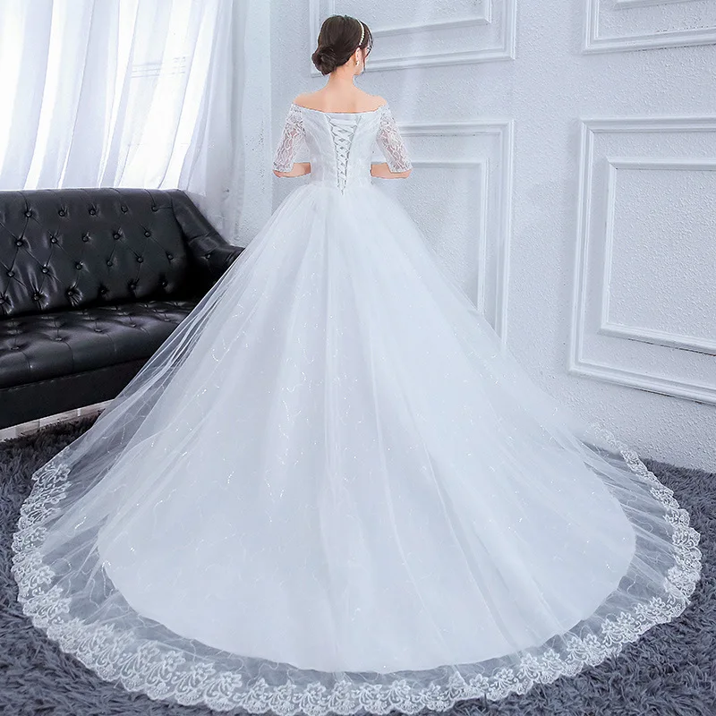 

2024 new 12 high-end lace mid-length sleeves one-shoulder plus size wedding dress