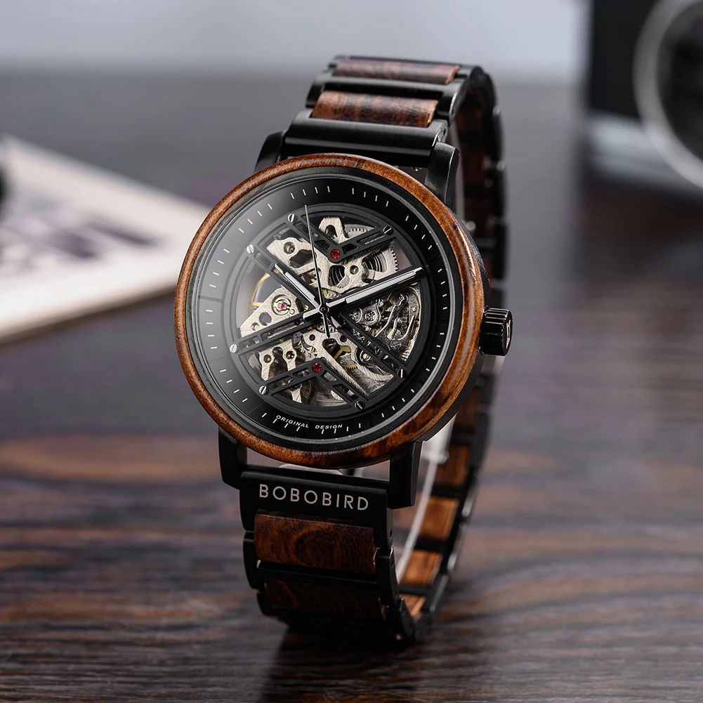 Automatic Mechanical Watch BOBO BIRD New Top Business Men Wooden Wristwatch Unique Custom Engraved Watches Christmas Gift Box