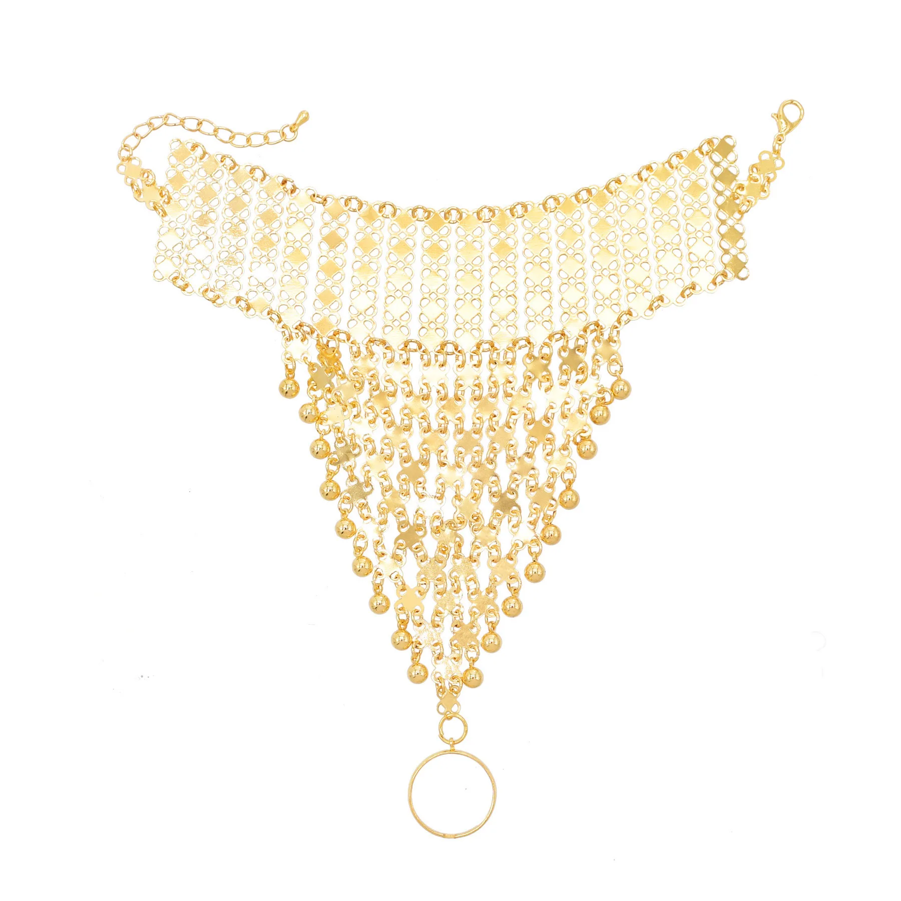 Vintage Ethnic Style Gold Plated Alloy Finger Bracelet With Ring Middle Eastern Exotic Back Chain Accessory for Dancer
