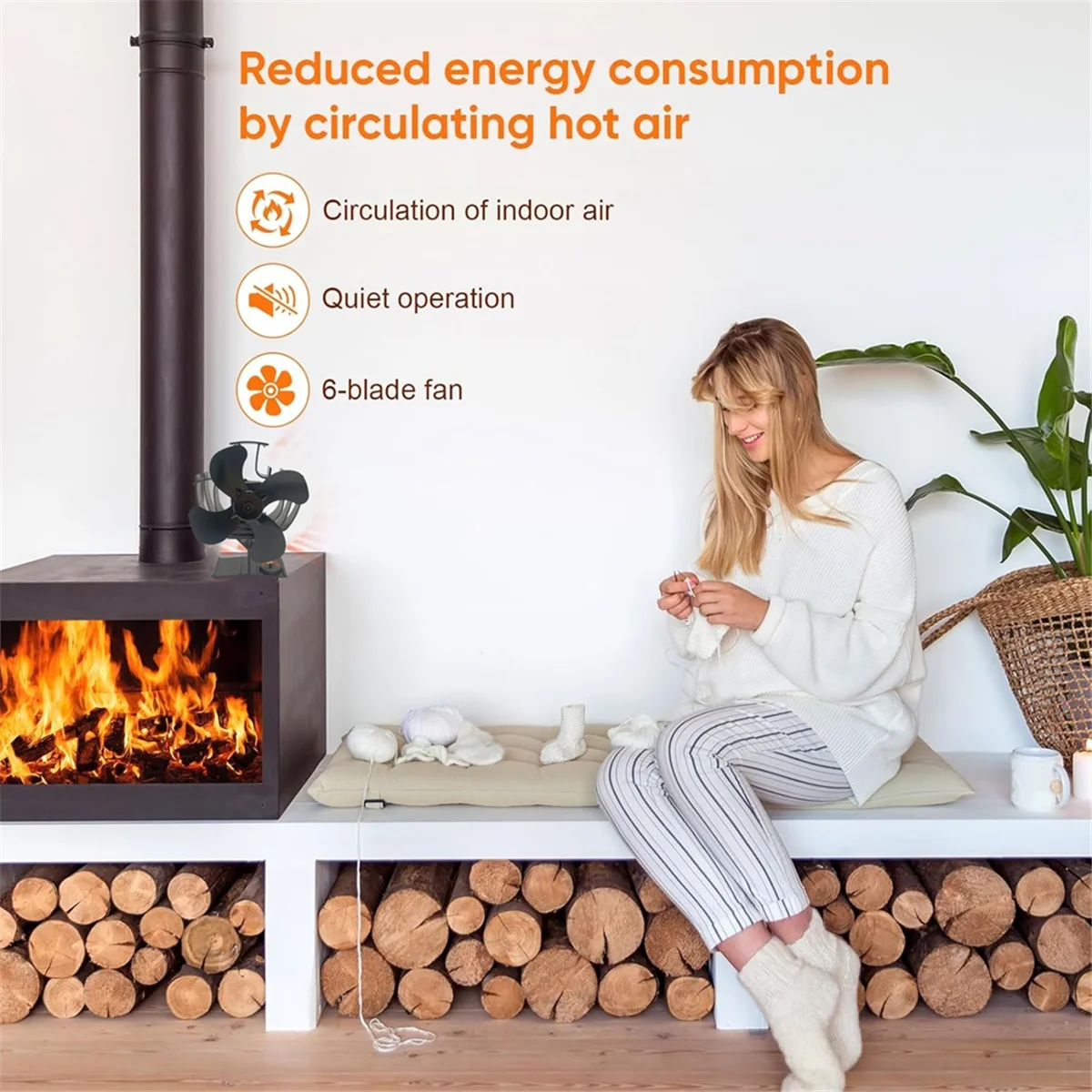 

Wood Stove Fan Heat Powered 4-Blade Fireplace Fan for Wood/Fireplace_Y80A