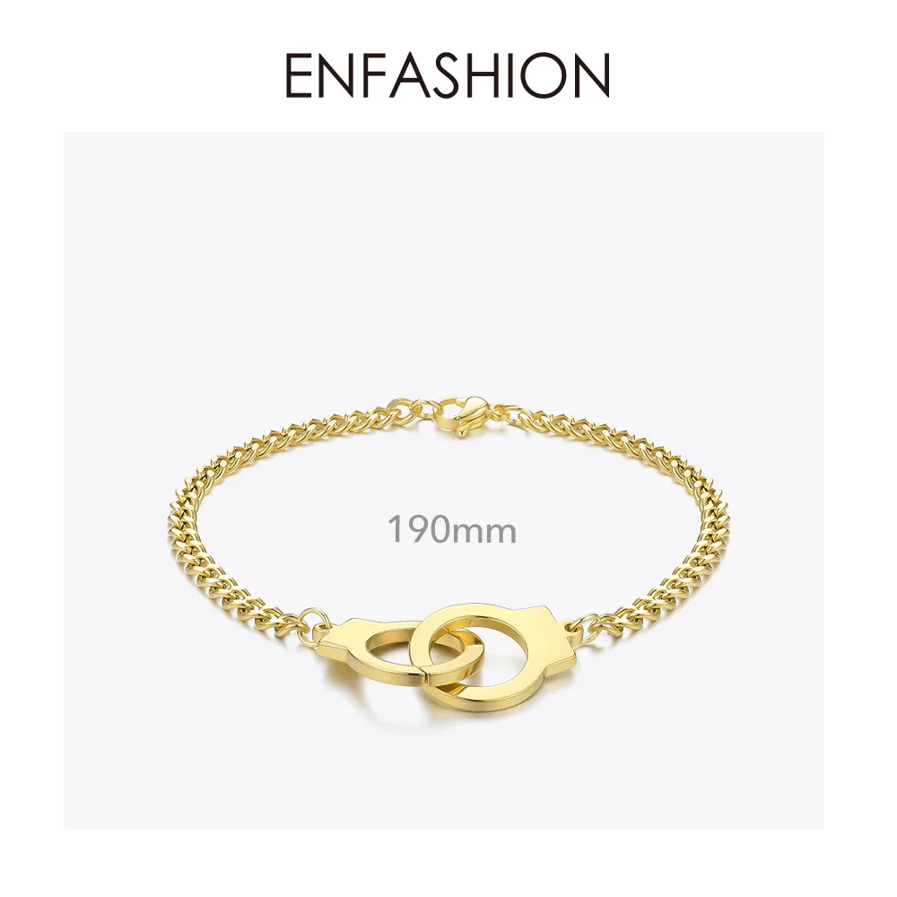 ENFASHION Punk Handcuffs Bracelets Bangles Stainless Steel Viking Lock Chain Bracelet For Women Jewelry Couple Gifts BM192013