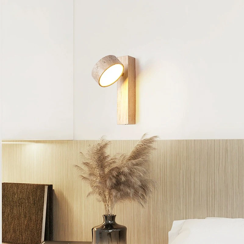 Imagem -03 - Creme Estilo Quarto Bedside Wall Lamp Pull Switch Wire Rotatable Led Light Pedra Homestay Log Madeira Noz Soft Down Lights