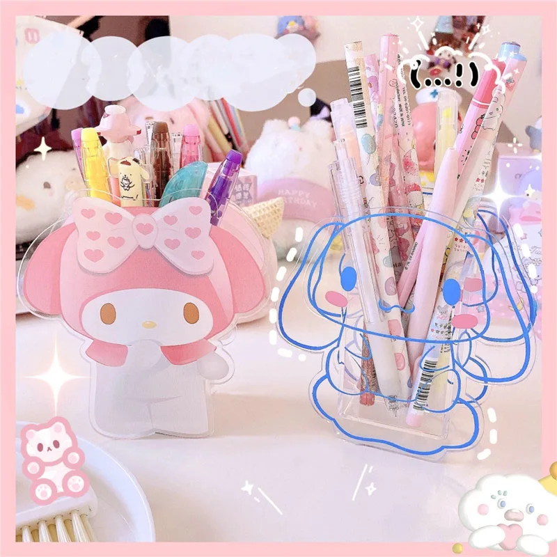 

Cute Sanrio Mymelody Pen Container Cinnamoroll Pochacco Cartoon Acrylic Transparent Desktop Storage Box Cosmetic Storage Box