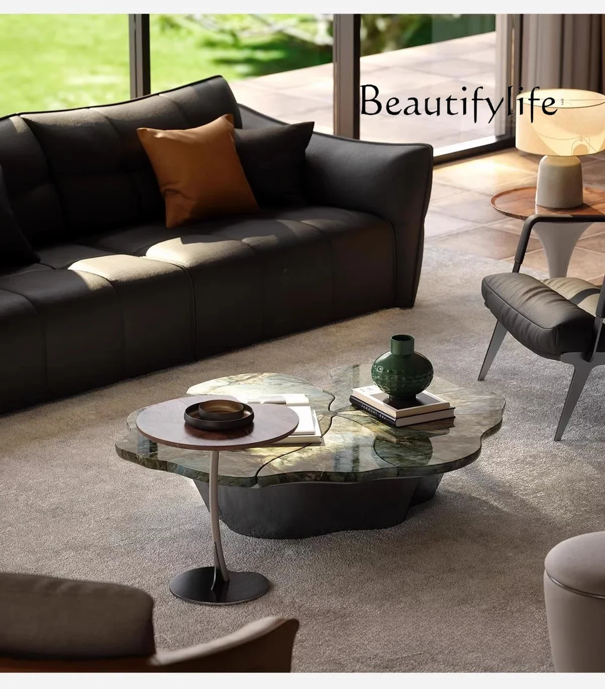 BJ Soft Coffee Table Living Room New Italian Light Luxury High-end Lotus Leaf Art Creative Luxury Stone High-end