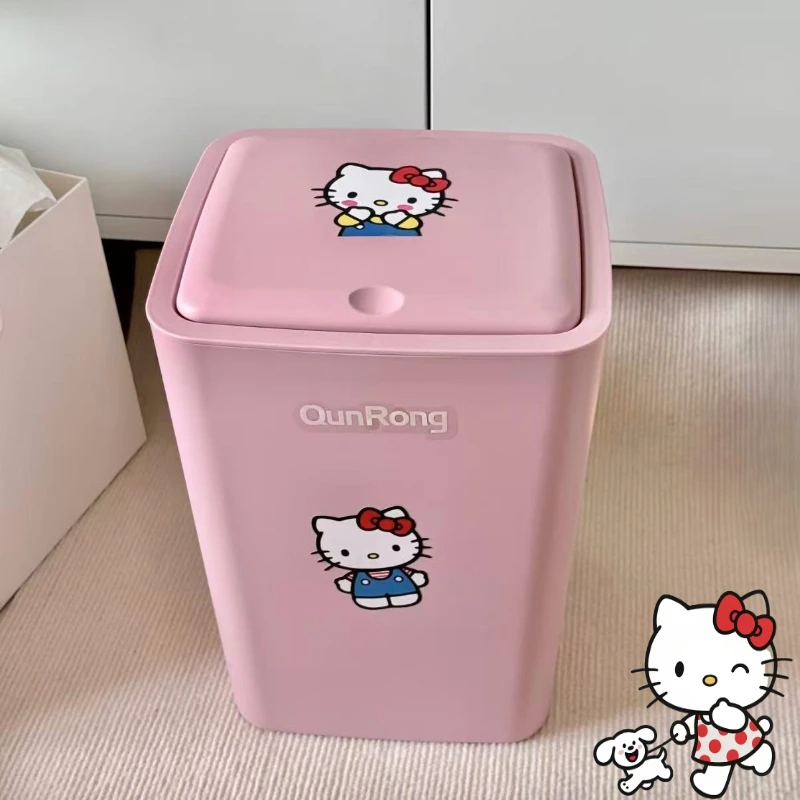 

Sanrio Hello Kitty cartoon cute creamy pink rubbish bin creative Kawaii home decor cartoon bedroom wastebasket gift wholesale