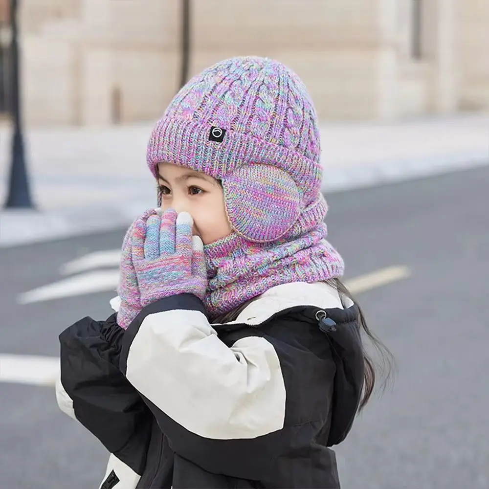 

3Pcs/Set Fashion Solid Color Hat Scarf Gloves Set Earflap Winter Pullover Hat Warm Windproof Ear Protection Caps Outdoor