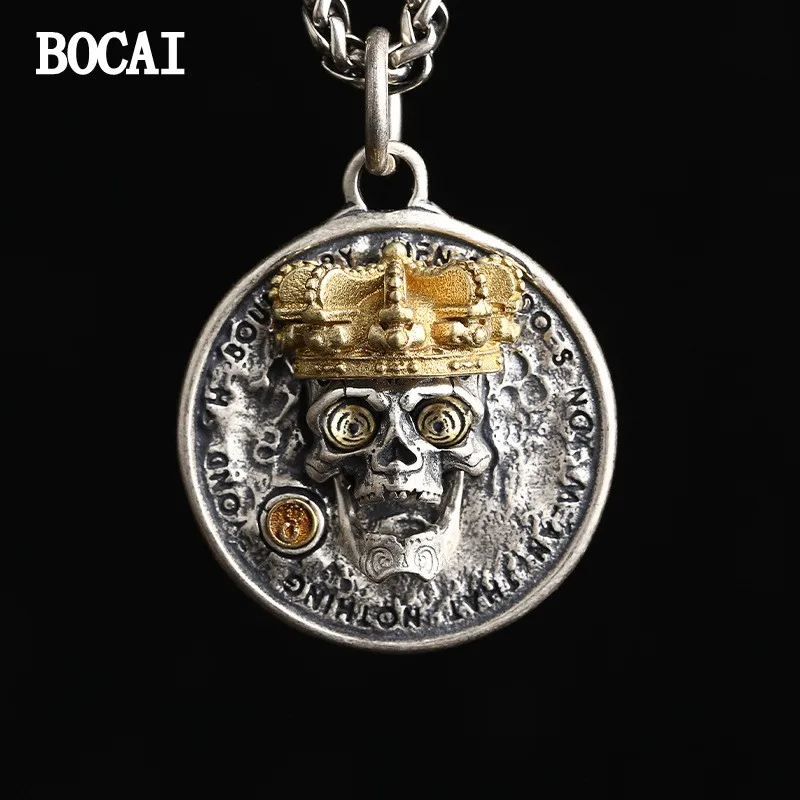 

BOCAI New S925 Silver Vintage Personality Niche Diablo Gothic Punk Skull Pendant Male And Female