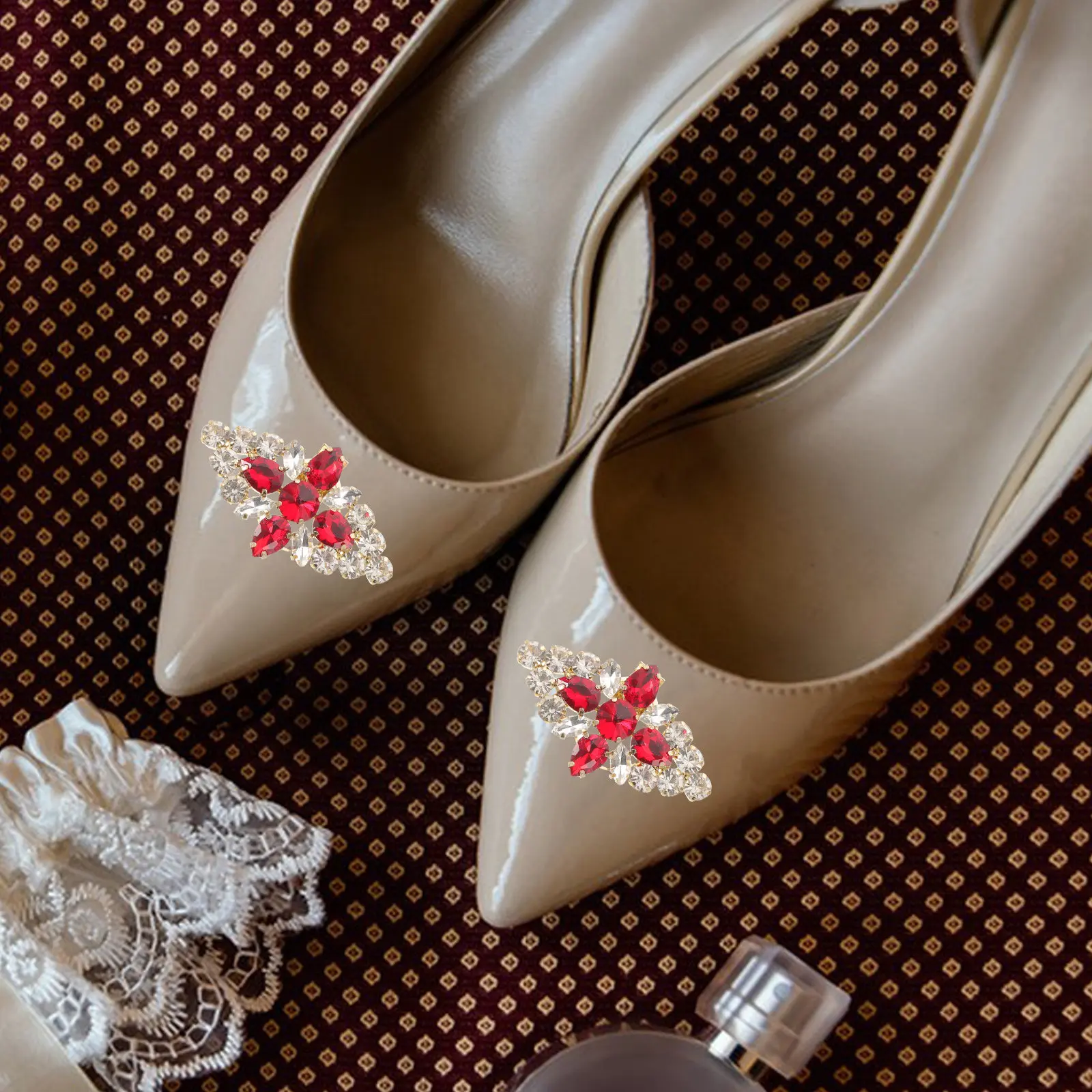 

2 шт. Съемные клипсы-украшения для свадебных туфель со стразами, красные цветочные пряжки с кристаллами для свадьбы, выпускного вечера, вечеринки, для туфель на высоком каблуке, сверкающие
