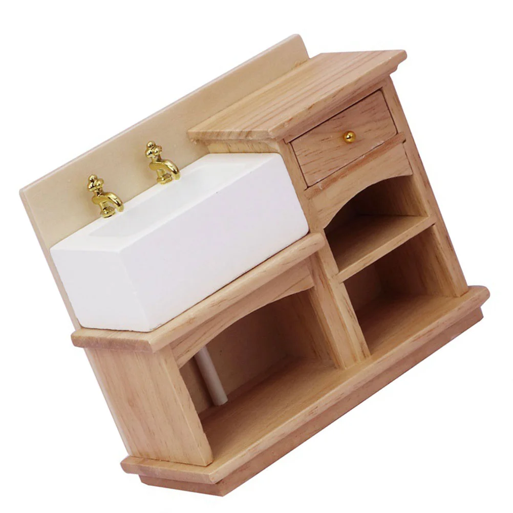 Accessori per lavello da cucina per casa delle bambole Giocattoli giocattolo Mini mobili Accessori per il bagno Colore legno in miniatura