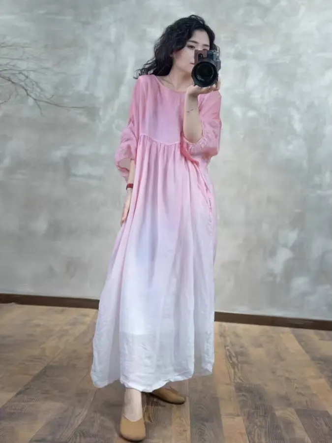 Vestido longo f soltinho de verão, com cores deadê, camada dupla, estilo casual para férias, saia ampla, crimento...