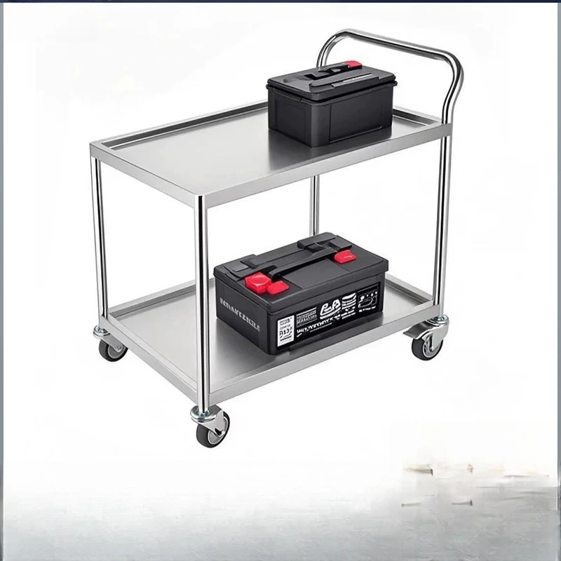 

Hxl stainless steel hand truck double layer movable tool material trolley