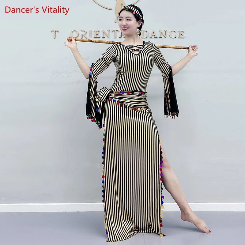 Bauchtanz-Kostüme, Robe, Milchseide, goldene Pailletten, Tanzkleider, Baladi Folk, individuell, 2022, Baladi Shaabi, orientalische Tanzkleidung