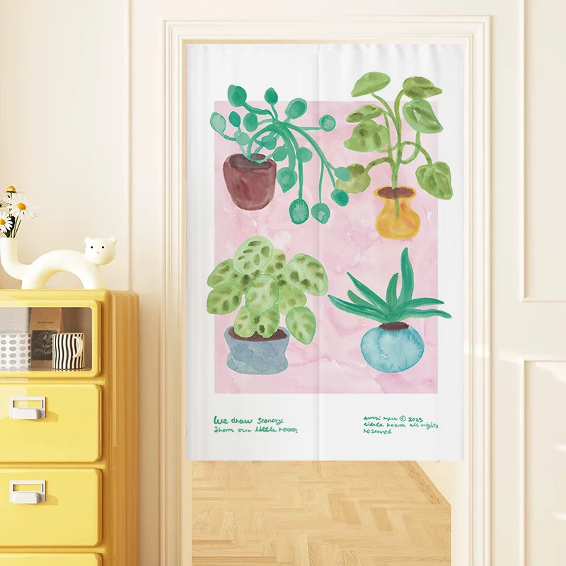 VIKAMA Watercolor Flower Vase Noren Door Curtain, 6 Designs, Doorway Decor for Bedroom Living Room Kitchen