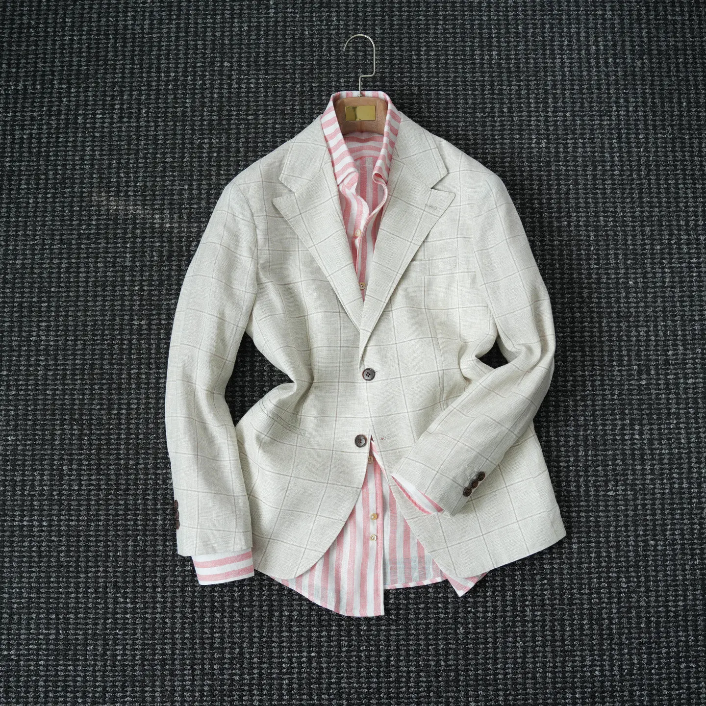 

Мужской тонкий пиджак из 100% льна без подкладки с воротником-стойкой, весенне-летний, в стиле haute couture, готовый к носке