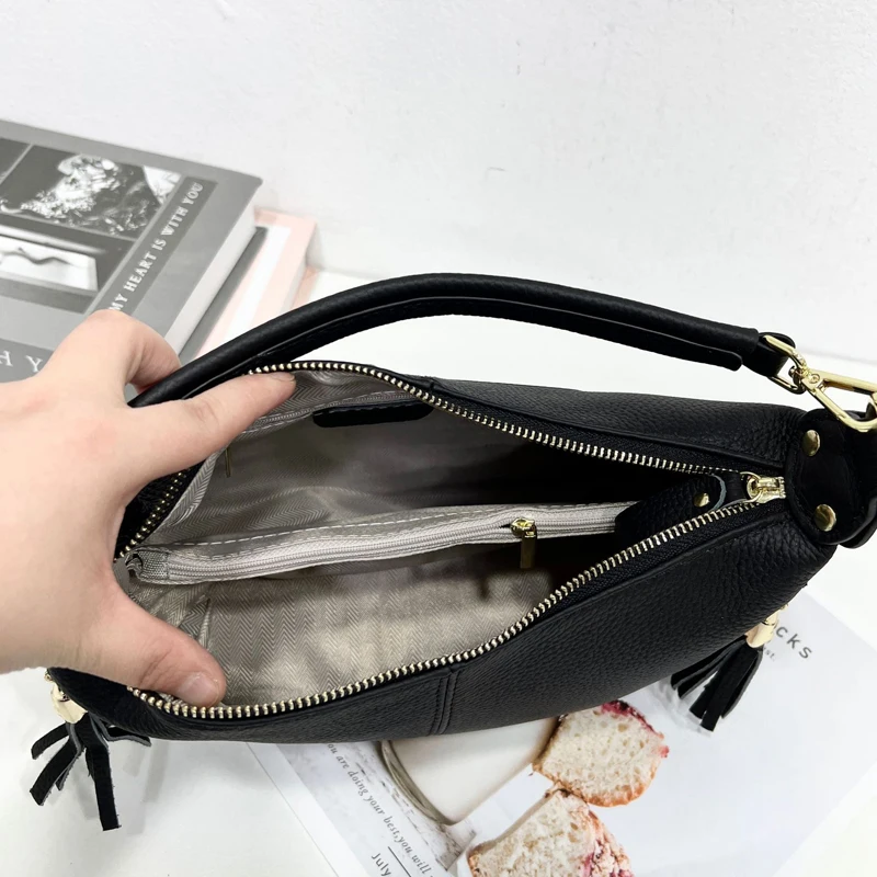100% Real Cow\'s skin Tassels Hobo Bag, Women Genuine Leather Messenger bag, Female Shoulder Cross-body Bag,D407