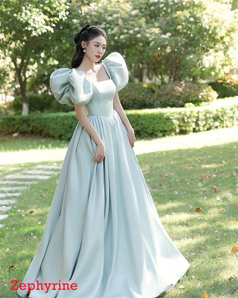 Изысканное атласное платье Vestido De Noche по индивидуальному заказу, современное платье с квадратным воротником и короткими рукавами, модное платье Vestido De Festa