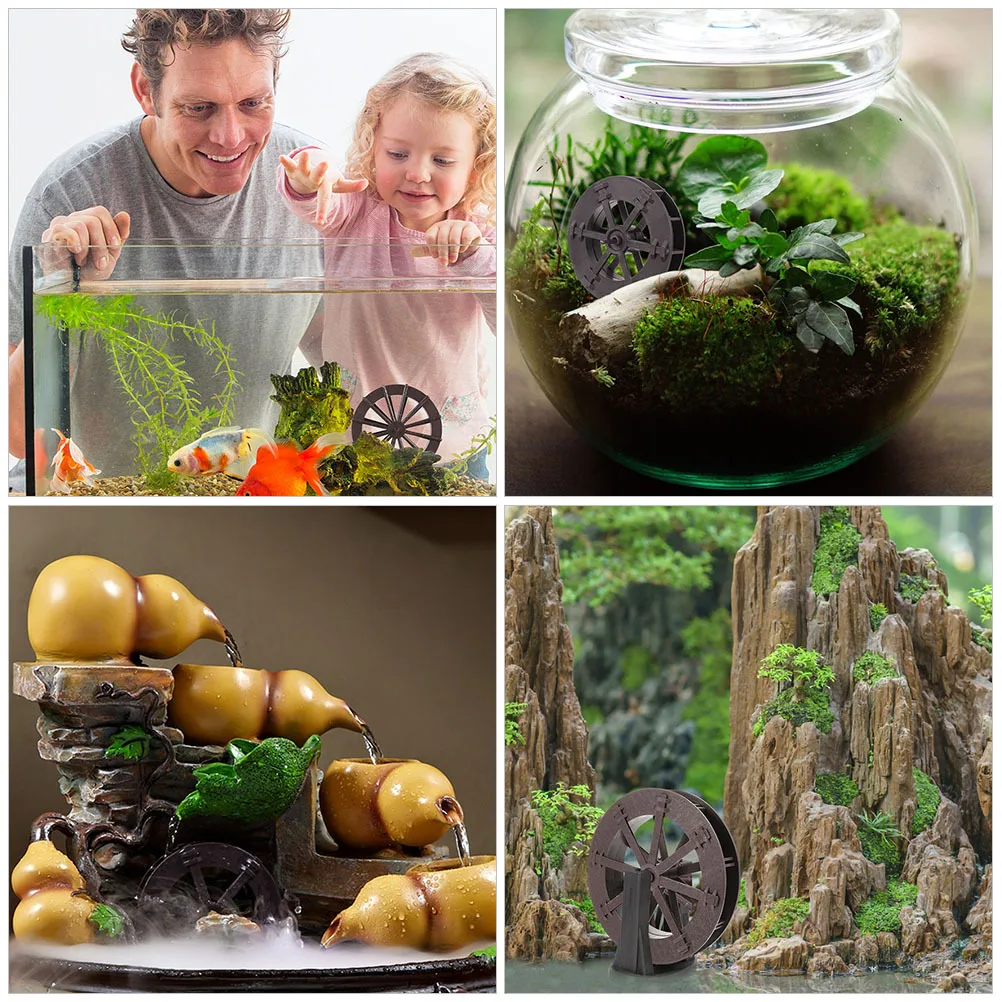 

2Pcs Micro Water Wheel Decor for Aquarium DIY Scene Layout Prop Simulation Running Water Wheel for Garden Indoor Fountain