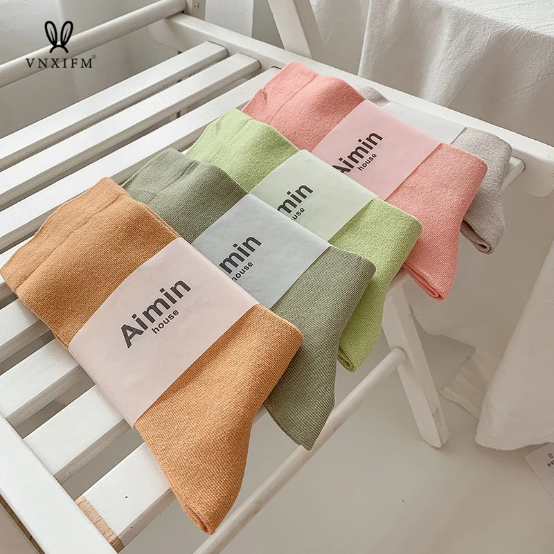 2023 Spring and summer new candy color pile socks Morandi color Japanese tide cotton socks sweet sweat-absorbing casual socks