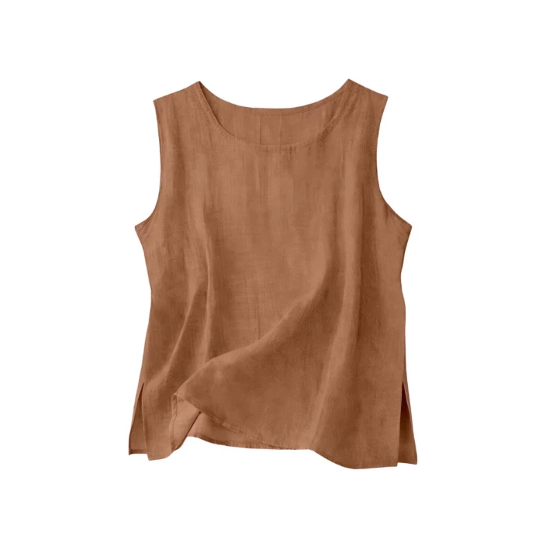 Fashion Cotton Line Shirt Sleeveless Top Outer Wear O Neck Thin Crop Top Summer Women's Vest Casual Solid Color Camis Women