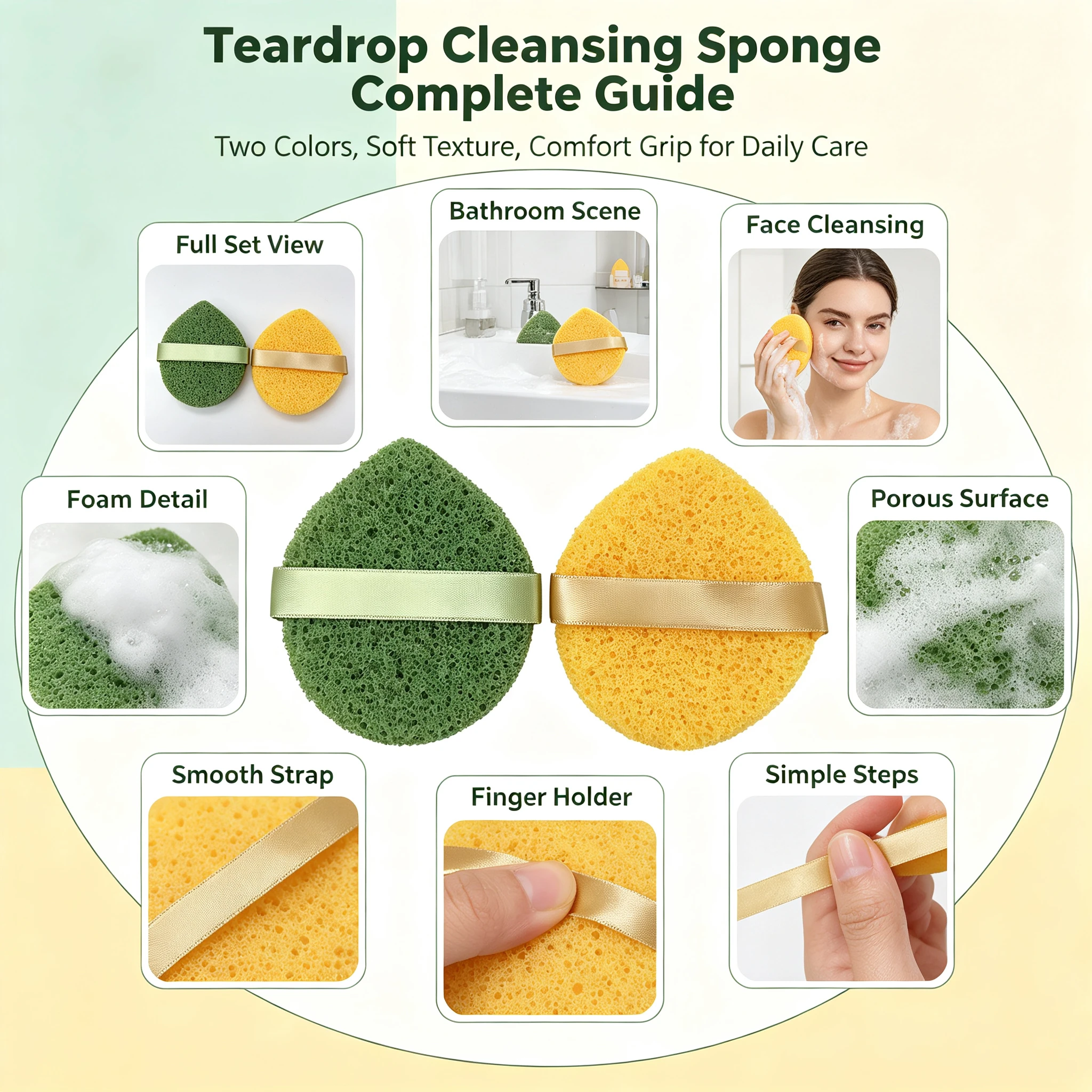 2-Pack Facial Cleansing Sponges: Soft Edges for Gentle Skin Contact, Creates Rich Lather When Wet – Ideal for Facial Cleansing