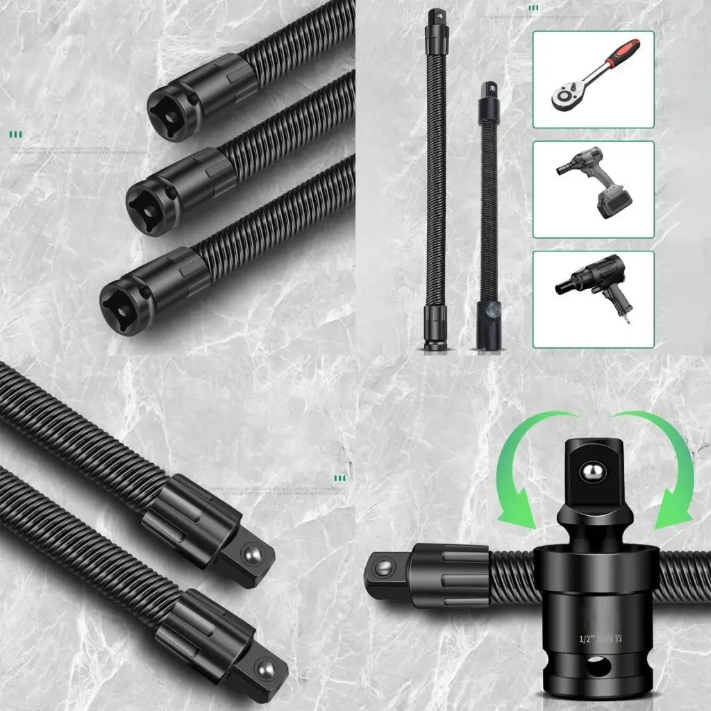 

R9UF 2Pack Electric Drill Screwdriver Bit Flexible Hose Cardan Shaft Connection Metal Extension Rod Link Tool Bendable