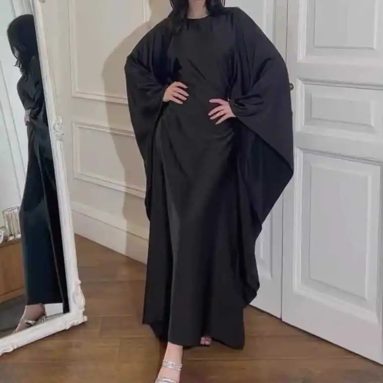 루즈 캐주얼 롱 드레스 여성용 솔리드 컬러 라운드 넥 배트윙 셔츠 스타일 봄 여름 가을 겨울 패션 여성 드레스