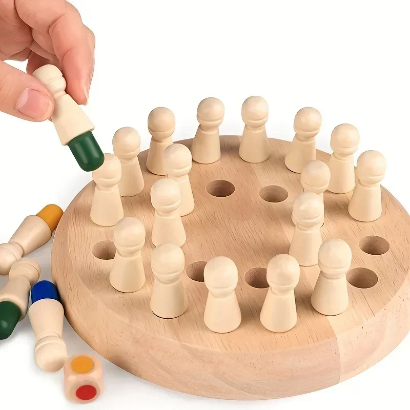 Memory-Match-Spiel aus Holz – Lern-Schachpuzzle für Kinder und Erwachsene – Fortgeschrittene – tragbares Familienbrettspiel