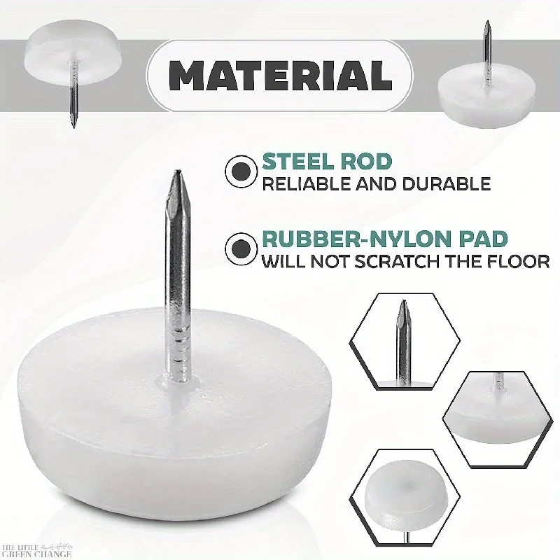 100pcs White Nylon Sliders-18mm Round Chair Leg Protectors for Hardwood Floors, Smooth Gliding Table Feet Glides for Easy Moving