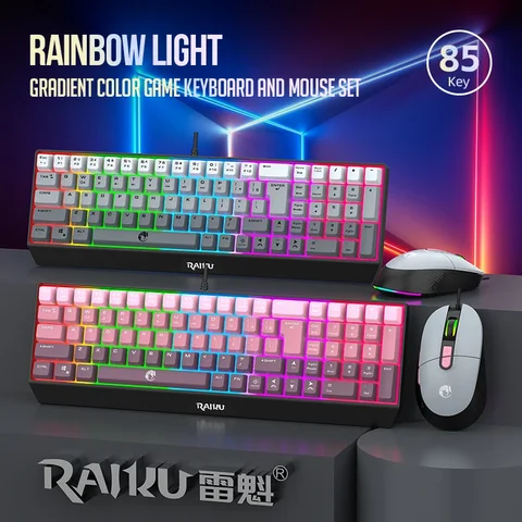 T85 Wired 100-Key Gradient Color Keyboard and Mouse Set LED Backlit Keyboard Gaming Multicolor Computer Gaming Keyboard and Mous