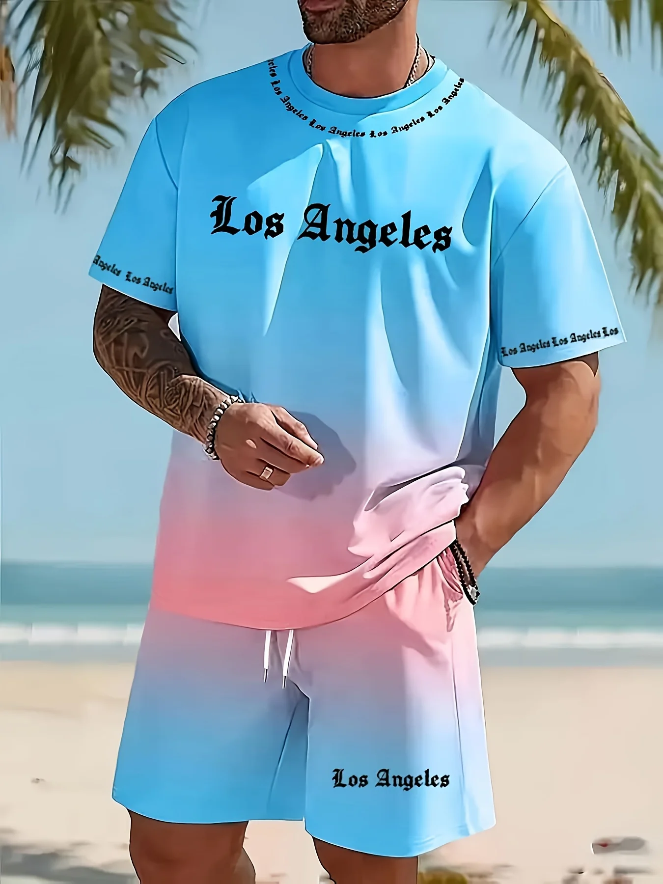 2026 Summer New Arrivals Minimalist Casual Men's Short-Sleeve T-Shirt with Letter Print Casual Shorts Streetwear Men's Set