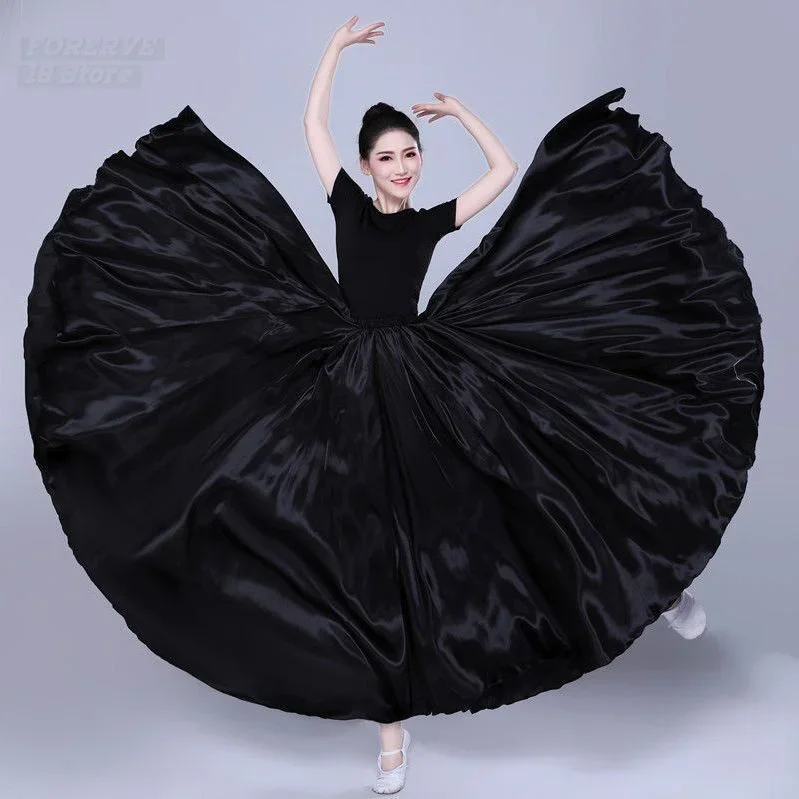 ジプシーロングスカート女性イーとウイグルチベットダンスパフォーマンス衣装ダンサー無地紫ゴールドダンスサテンスカート