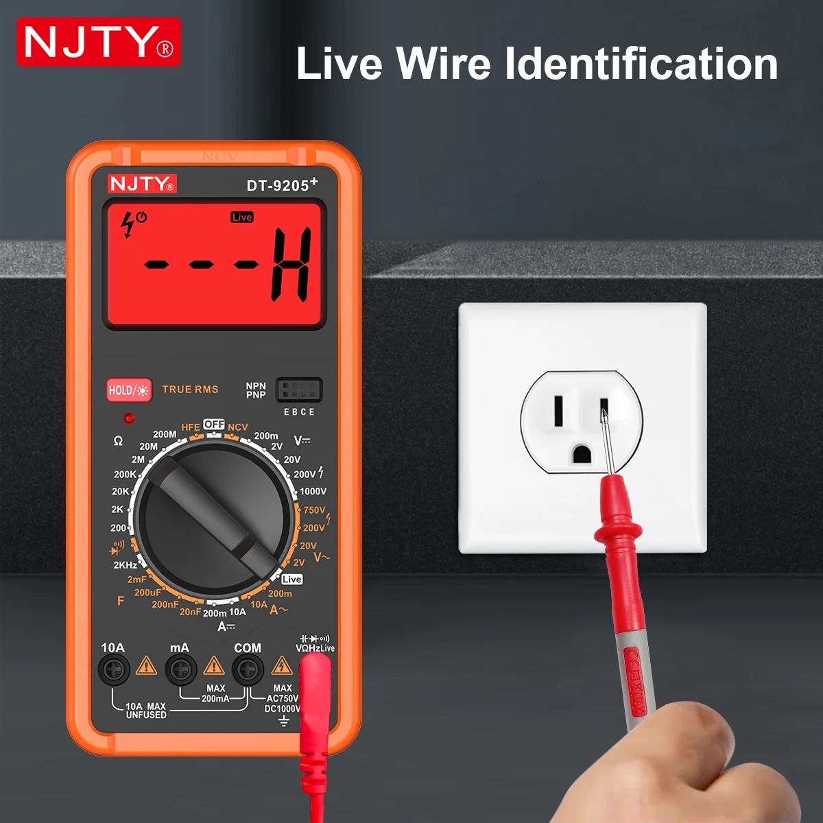 NJTY DT-9205+ Digitales Multimeter mit Manueller Bereichswahl Elektrischer Tester für Spannung, Strom, Widerstand, Frequenz HEF Spannungsmessgerät für Spannungsleitungen – Detail 5