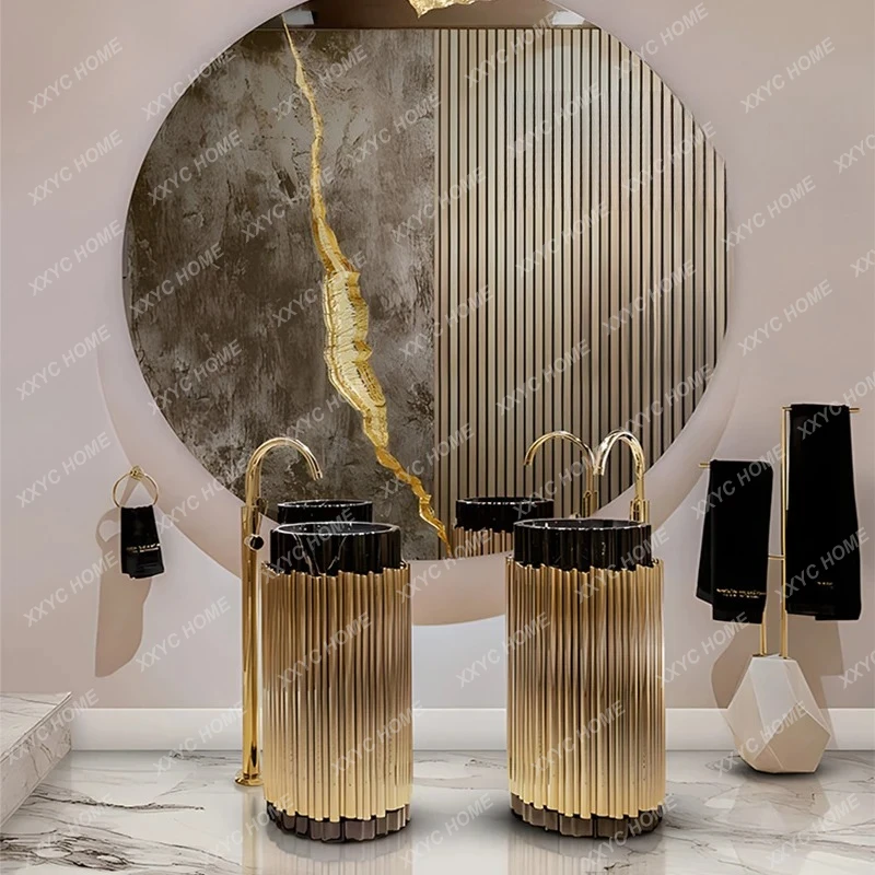 

AAModern Light Роскошный умывальник из нержавеющей стали в колонне Круглый стол для мытья полов из натурального мрамора