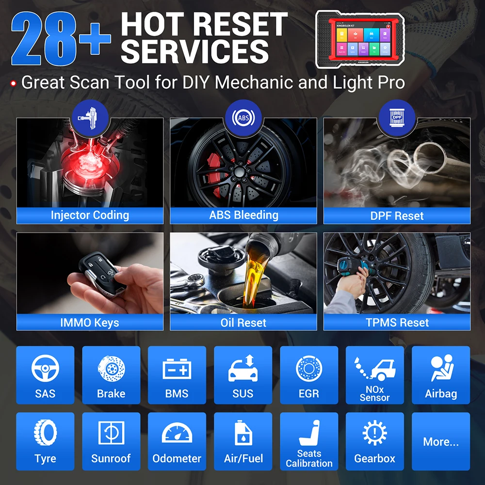 Ferramenta de diagnóstico do sistema KINGBOLEN K7 ALL Codificação ECU Teste ativo AF Reset 28 Redefinições 3 anos grátis Português PK MK808 LAUNCH X431 CRP919E