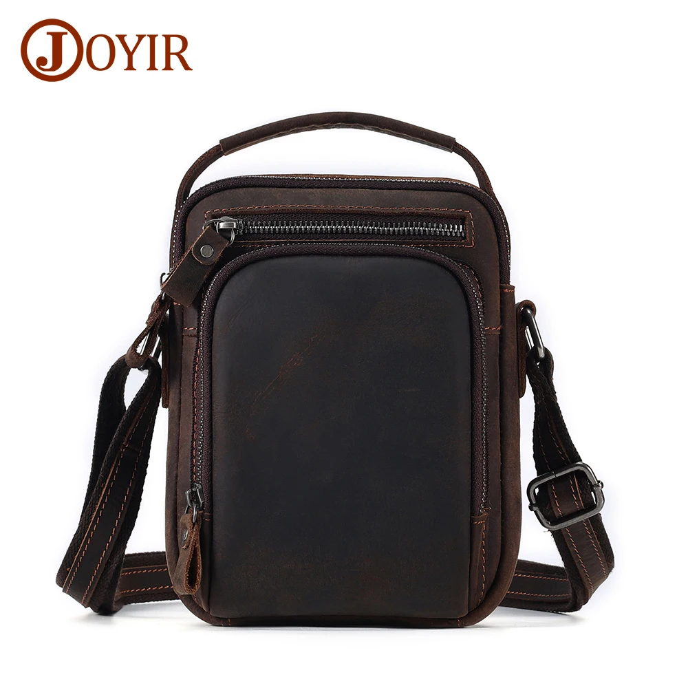 JOYIR Crazy Horse Leather Small Shoulder Bags Fashion Male Cowhide Messenger Bag for 7.9\