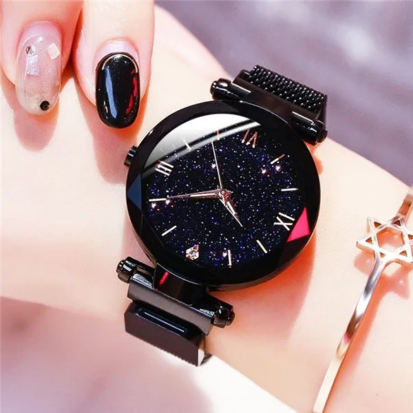Dames Mode Sterrenhemel Horloges Magneet Gesp Gaas Riem Diamant Quartz Horloge Vrouwen Jurk Klok